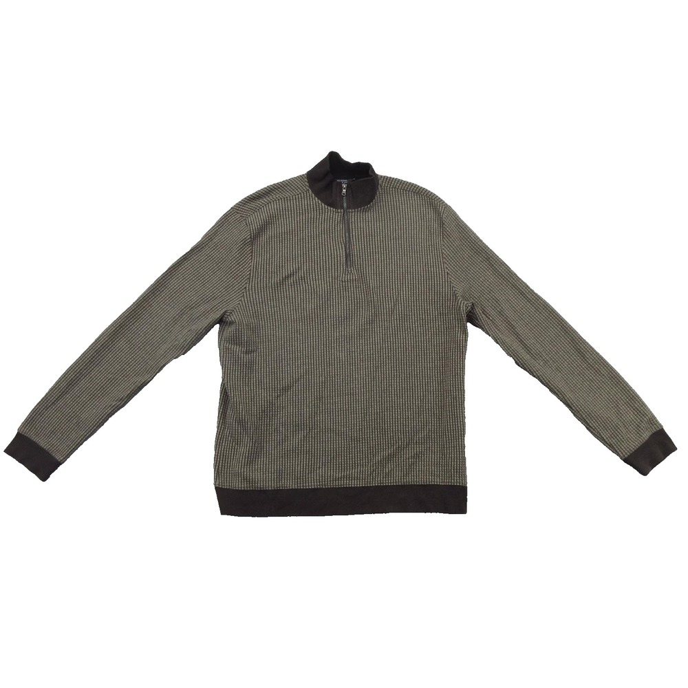 Ben Sherman Sweater Mens XL Brown Quarter Zip Pullover 100% Cotton Casual Warm